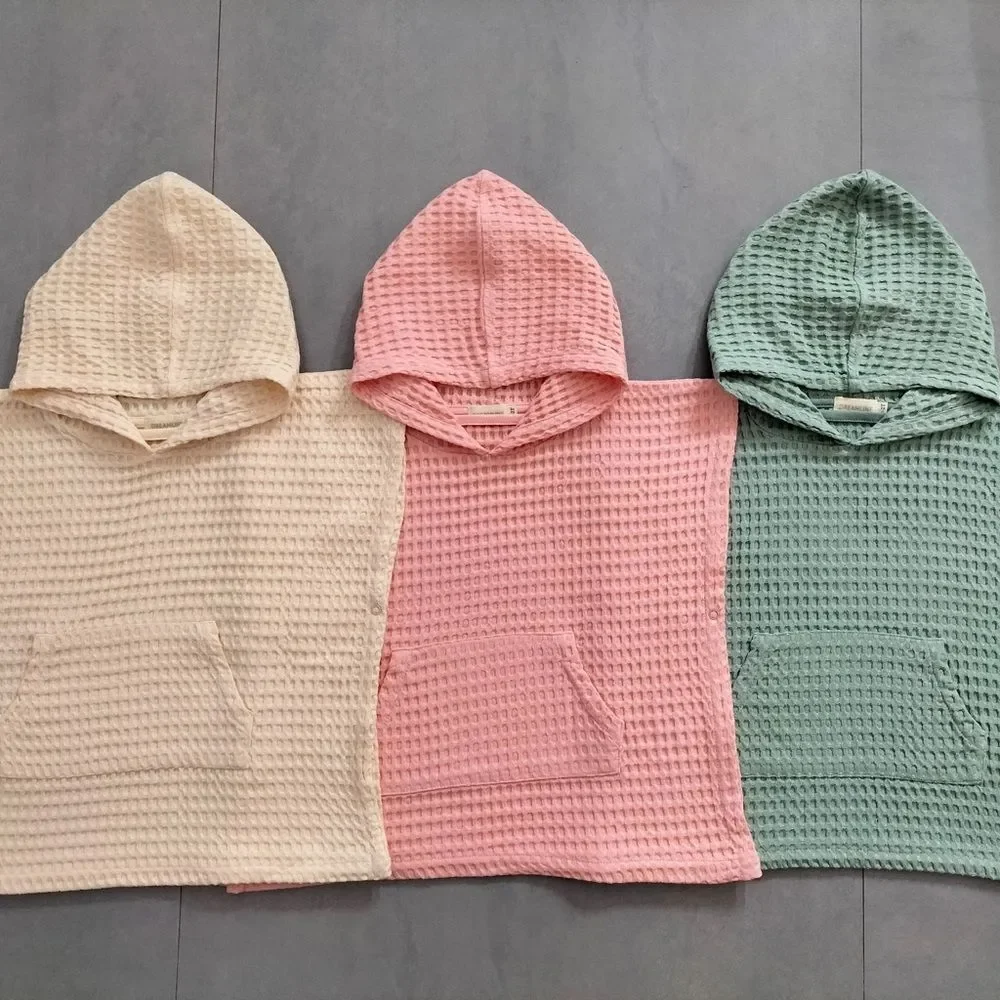 Organic Cotton Waffle Kids Poncho Hooded Towel: Pool, Beach, Bathroom PINK